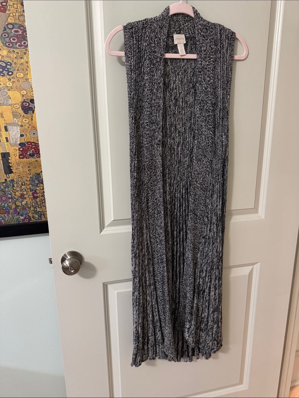Chico's Long Sleeveless Ribbed Cardigan Vest - Charcoal Gray